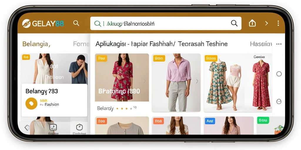 Screenshot antarmuka pengguna GELAY88 menunjukkan fitur belanja fashion yang intuitif.