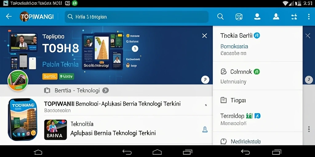 Tampilan antarmuka aplikasi TOPIWANGI untuk berita teknologi.