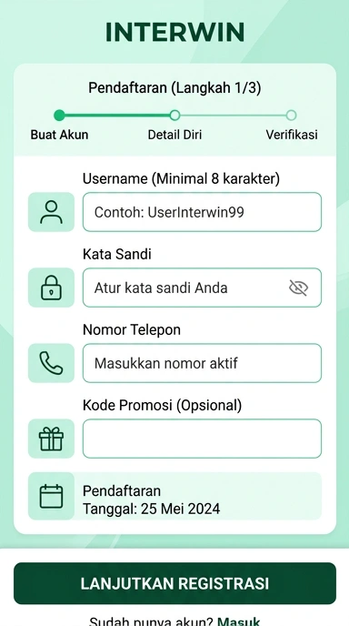 Daftar Akun Baru interwin Untuk Pengguna Android